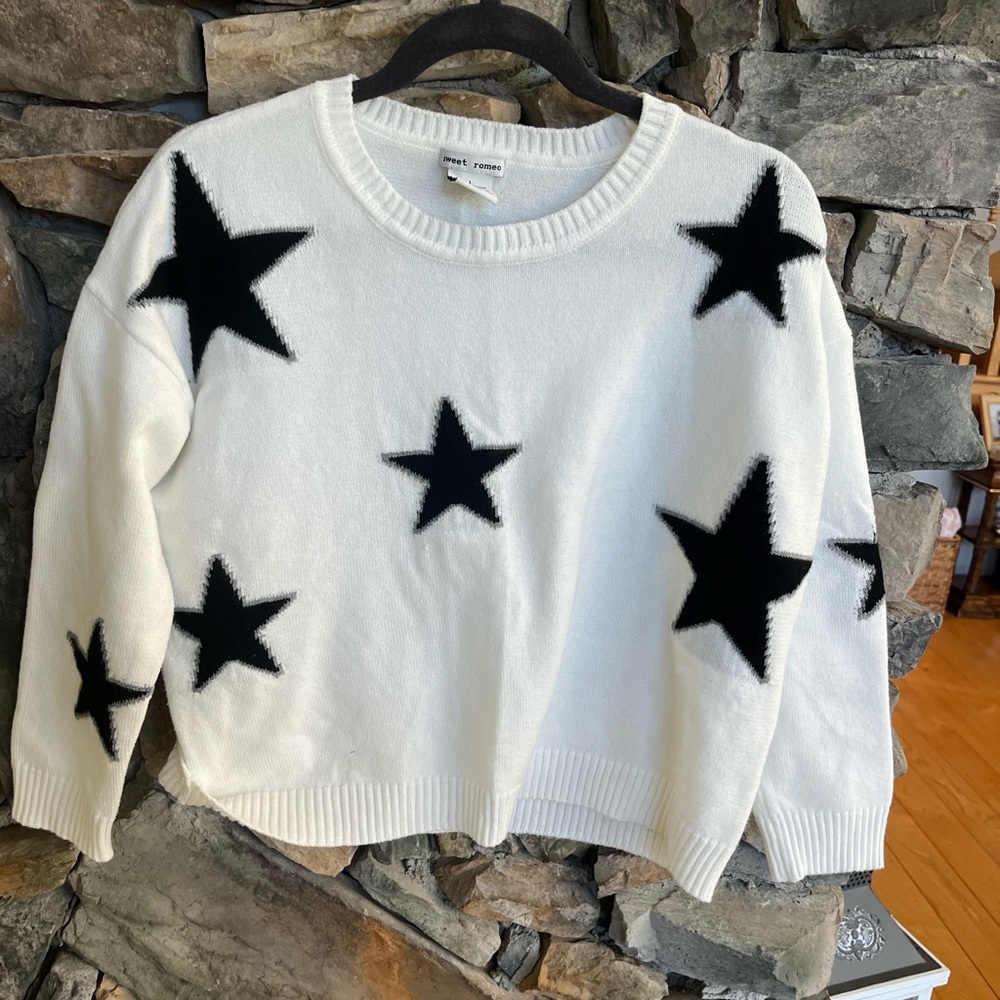 White and Black Star Sweater